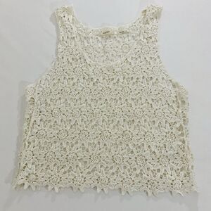 Poetry Crop Top Open Crochet Knit Tank Cream Women OS Cottage Boho Coquette
